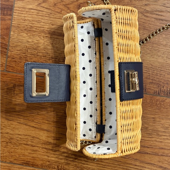 Talbots Wicker Rattan Crossbody Clutch - Gold Chain - Polka Dot lining - Navy - Picture 3 of 12
